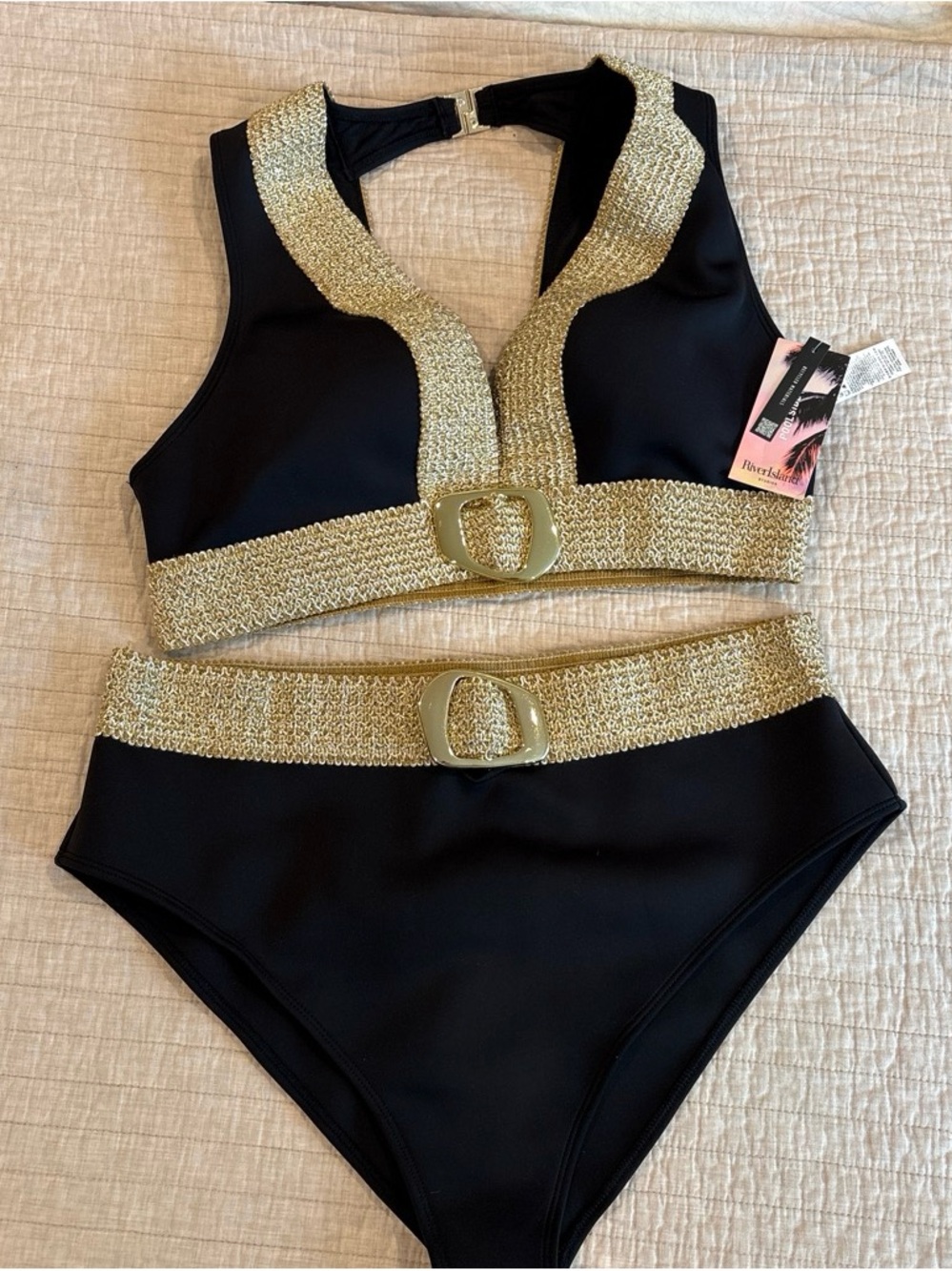 River Island Black and Gold Two-Piece Swim Set NWT